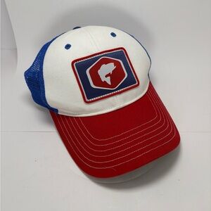 Simms Fishing Patch Mesh Snapback Trucker Hat Red White Blue Adjustable Trout